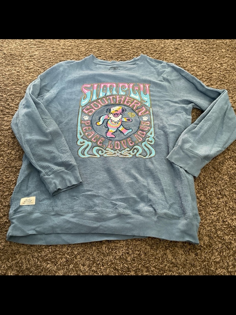 simply, southern peace, love, dogs, waffle, knit, lightweight, sweatshirt, XL